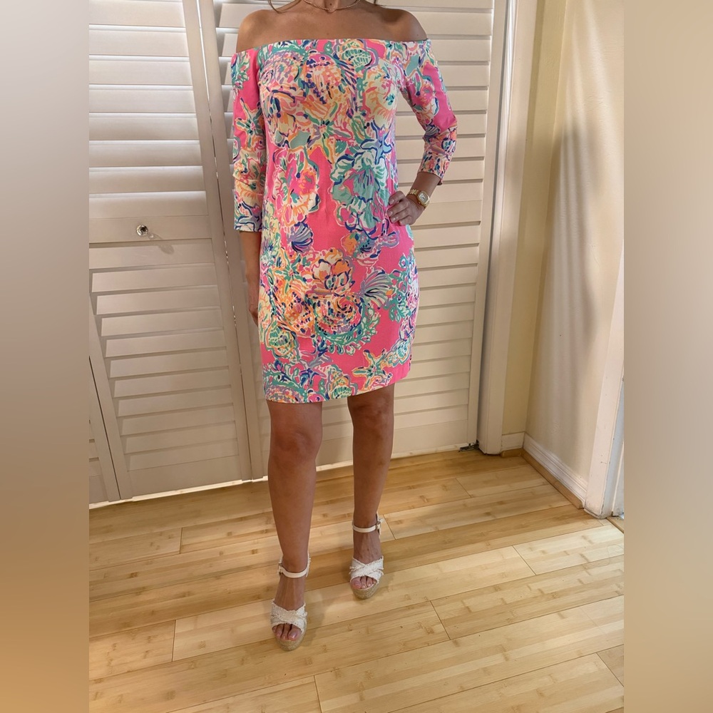 Lilly Pulitzer Pink Off-Shoulder Floral Mini Dress
